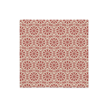 Front of the 18″×18″ premium throw pillow cover with the ‘Decagon’ terracotta and beige geometric pattern.