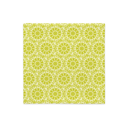 Front of the 18″×18″ premium throw pillow cover with the 'Hendecagon' yellow-green geometric pattern