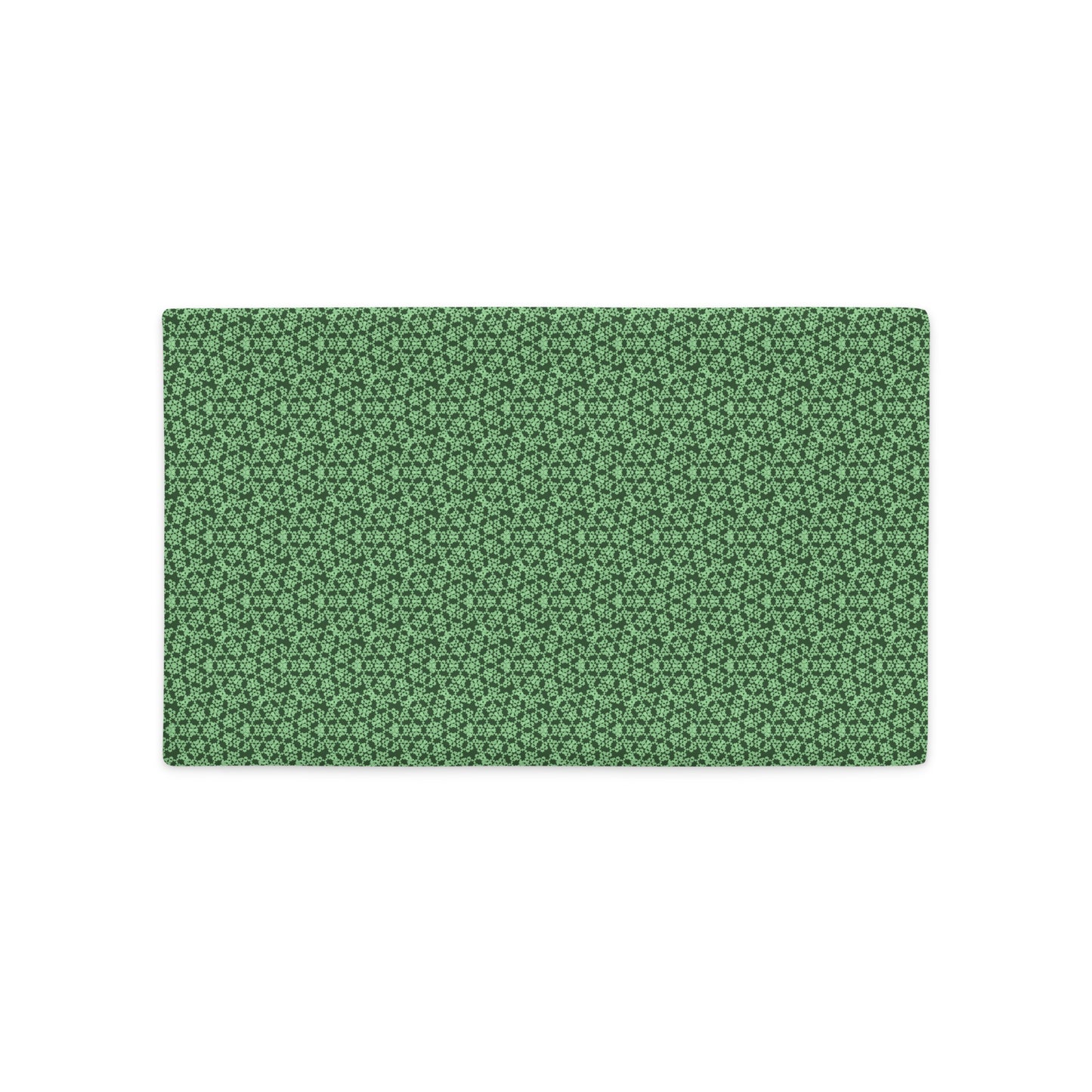 Back of the 20″×12″ premium throw pillow cover with the 'Heptagon' green geometric pattern.