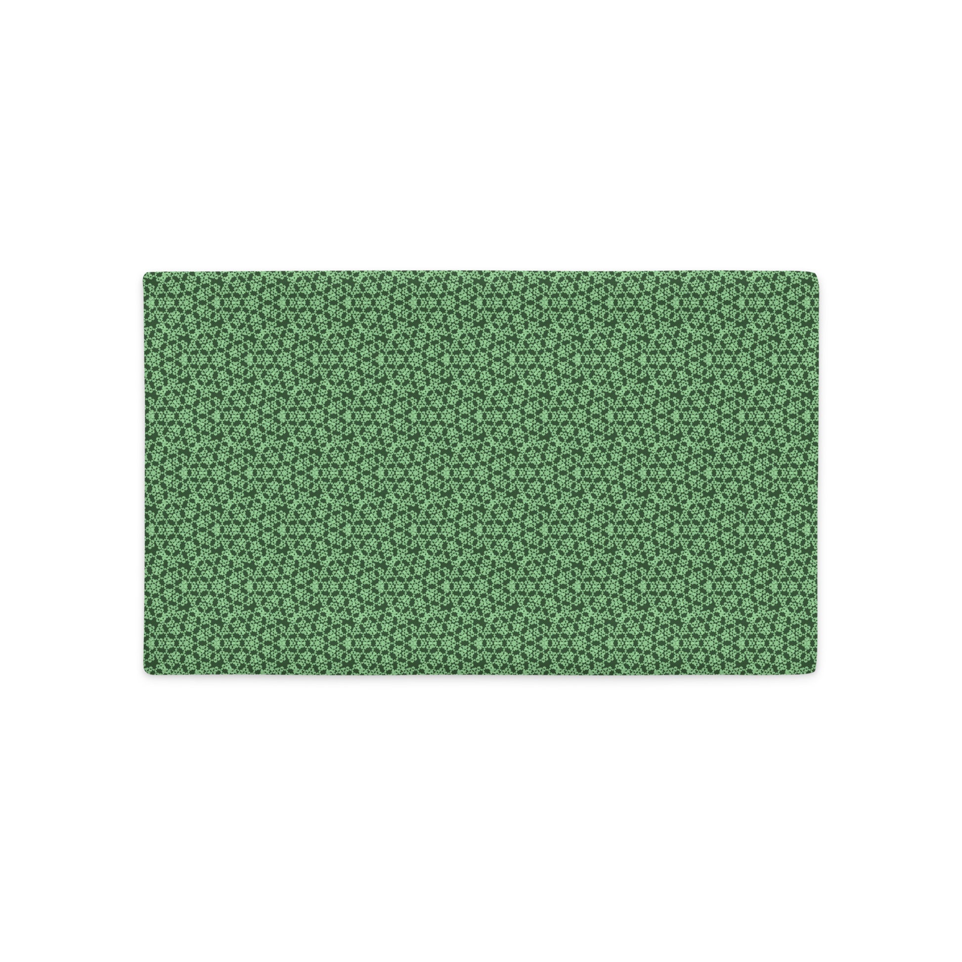 Back of the 20″×12″ premium throw pillow cover with the 'Heptagon' green geometric pattern.