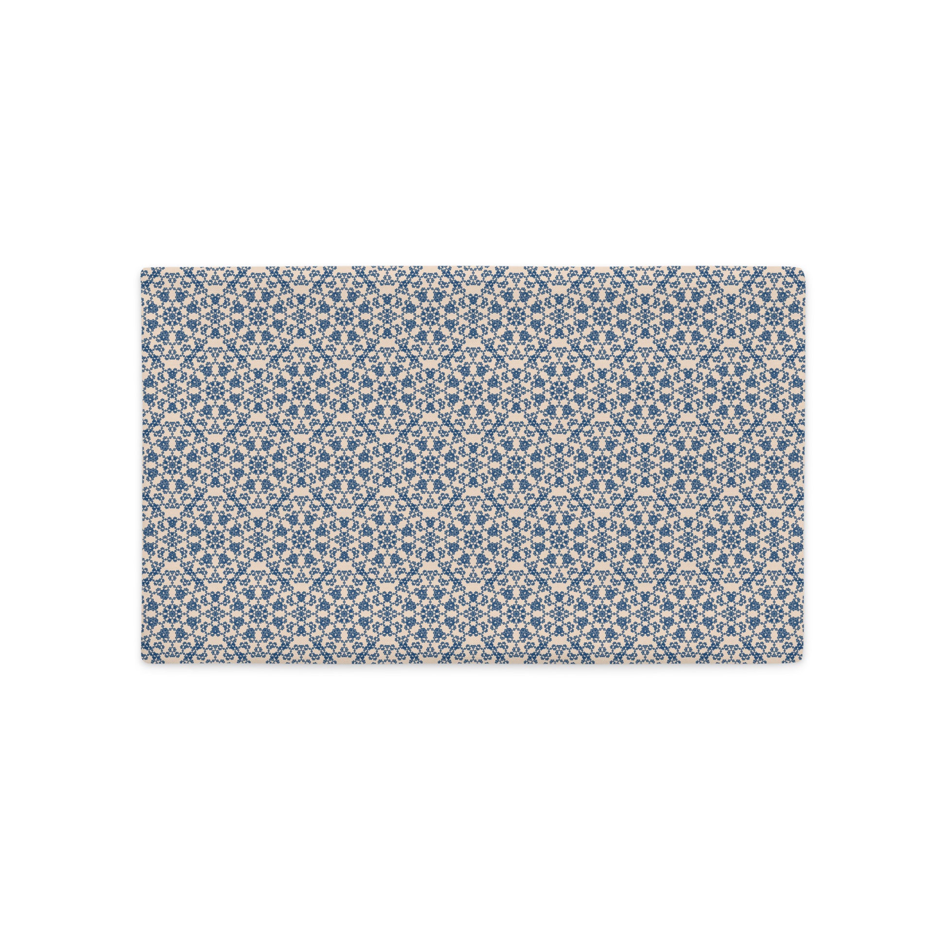 Back of the 20″×12″ premium throw pillow cover with the ‘Octagon’ navy and beige geometric pattern.