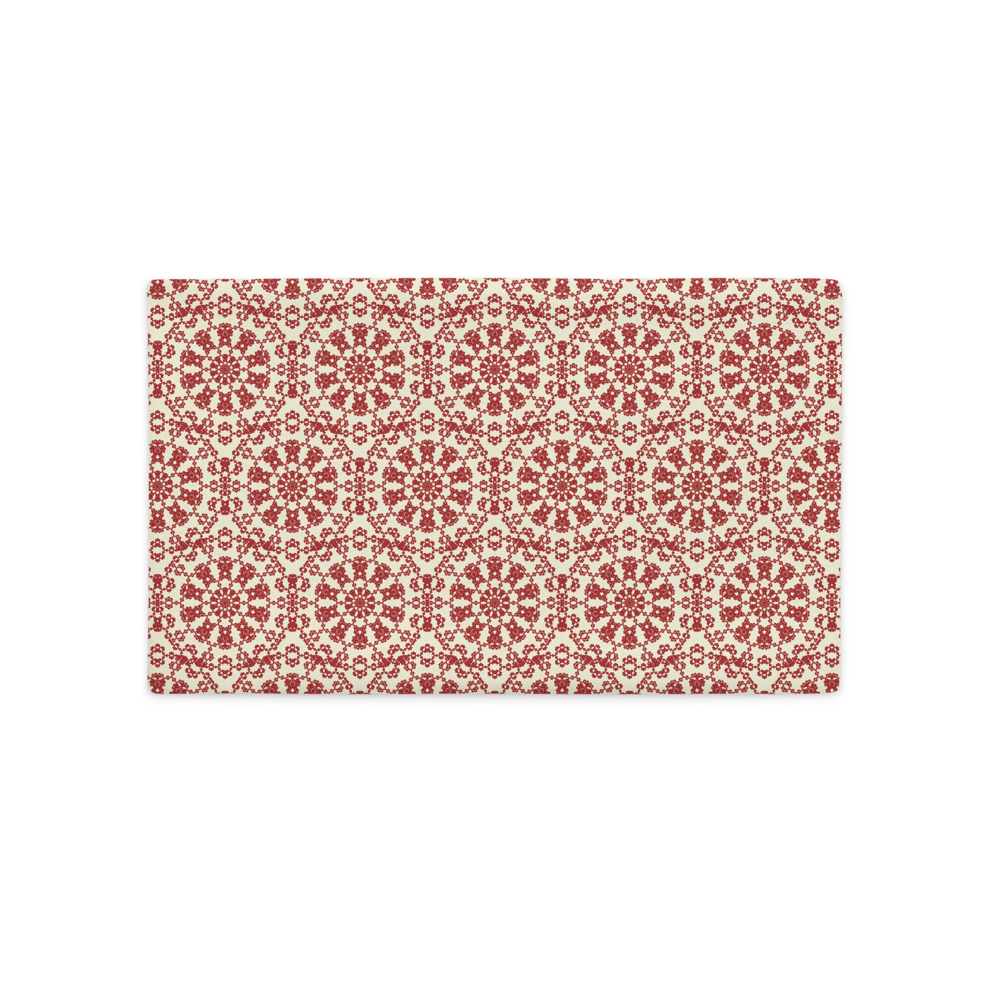 Back of the 20″×12″ premium throw pillow cover with the ‘Decagon’ terracotta and beige geometric pattern.