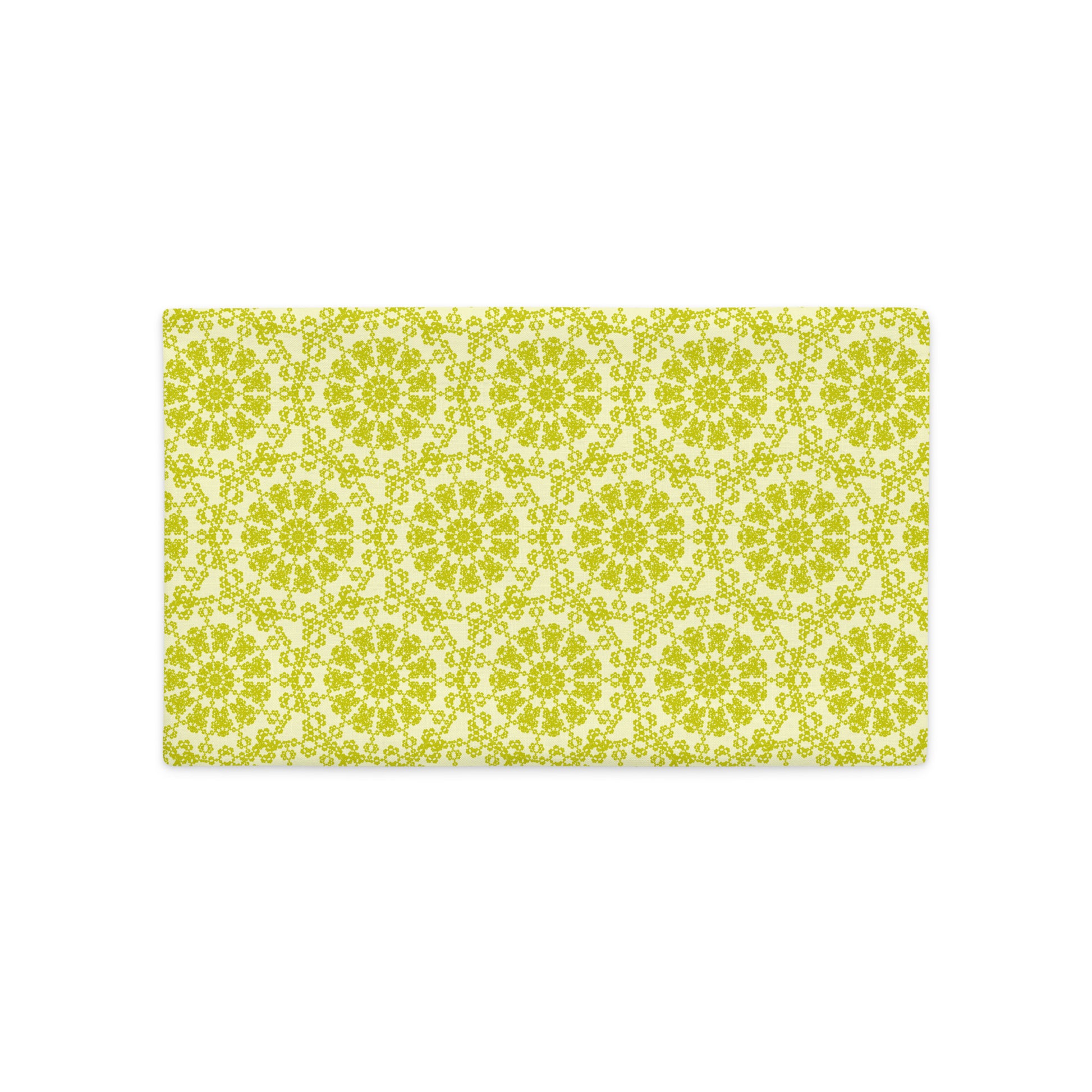 Back of the 20″×12″ premium throw pillow cover with the 'Hendecagon' yellow-green geometric pattern