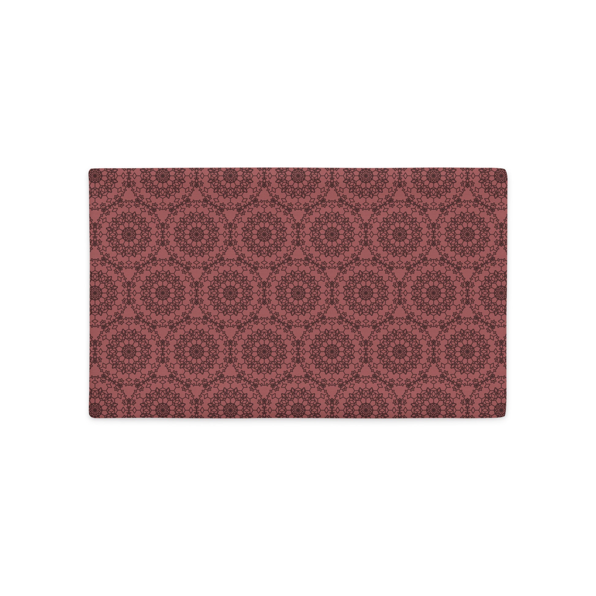 Back of the 20″×12″ premium throw pillow cover with the 'Dodecagon' rose geometric pattern.