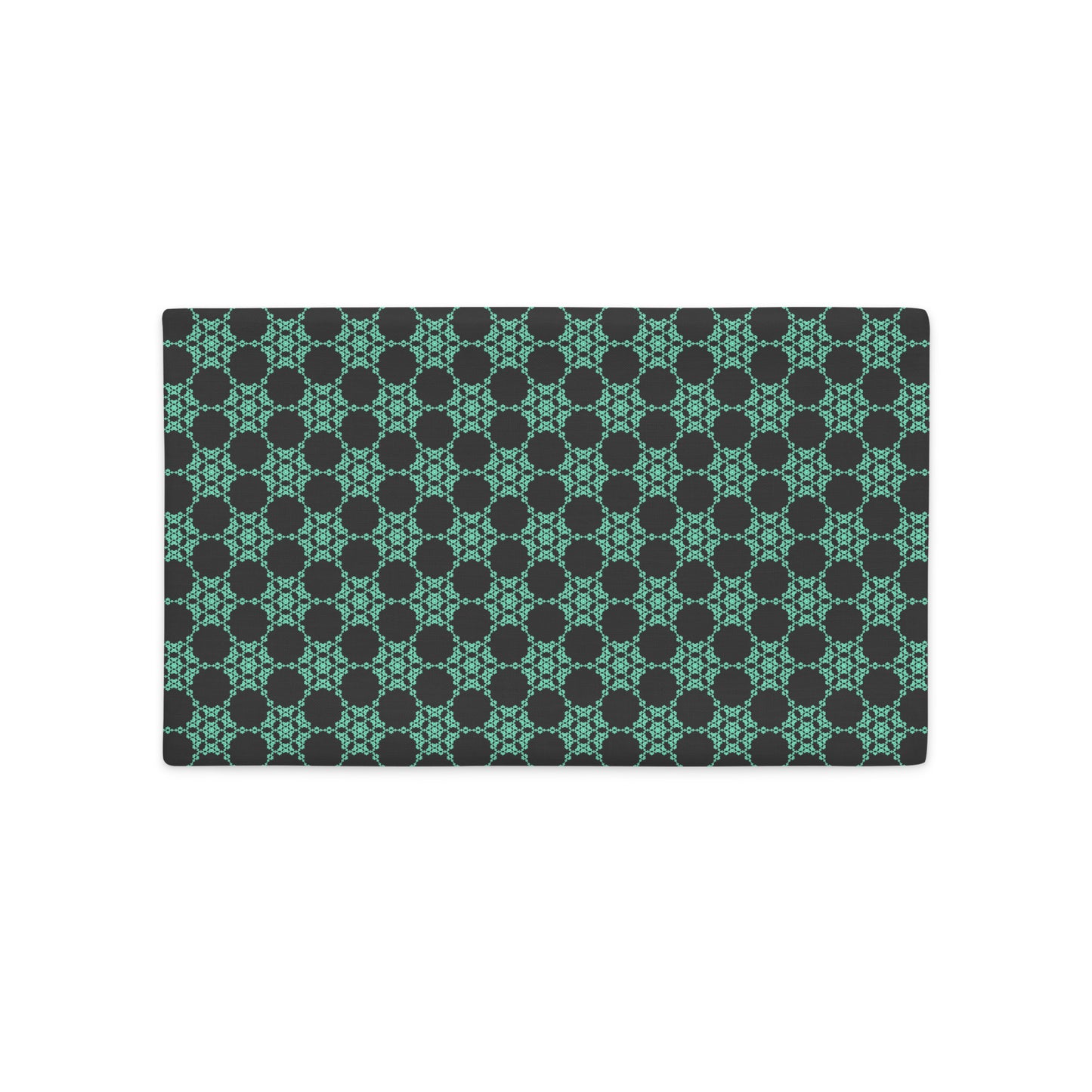 Front of the 20″×12″ premium throw pillow cover with the 'Flowers Victory' dark grey and green geometric pattern.
