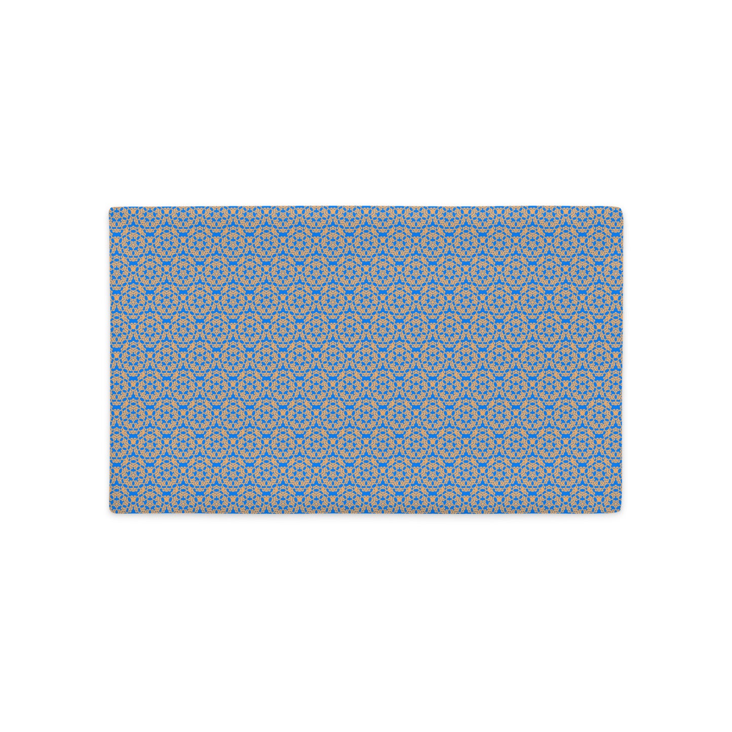 Front of the 20″×12″ premium throw pillow cover with the 'Pentagon' blue and yellow geometric pattern.