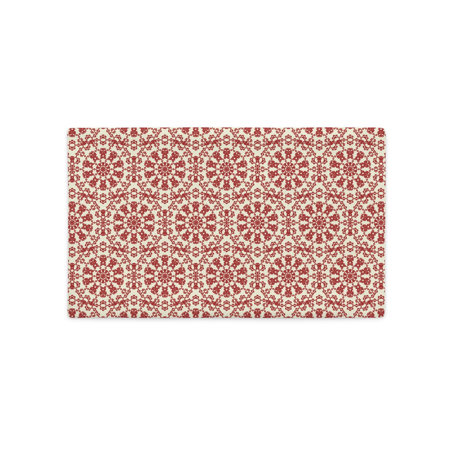 Front of the 20″×12″ premium throw pillow cover with the ‘Decagon’ terracotta and beige geometric pattern.