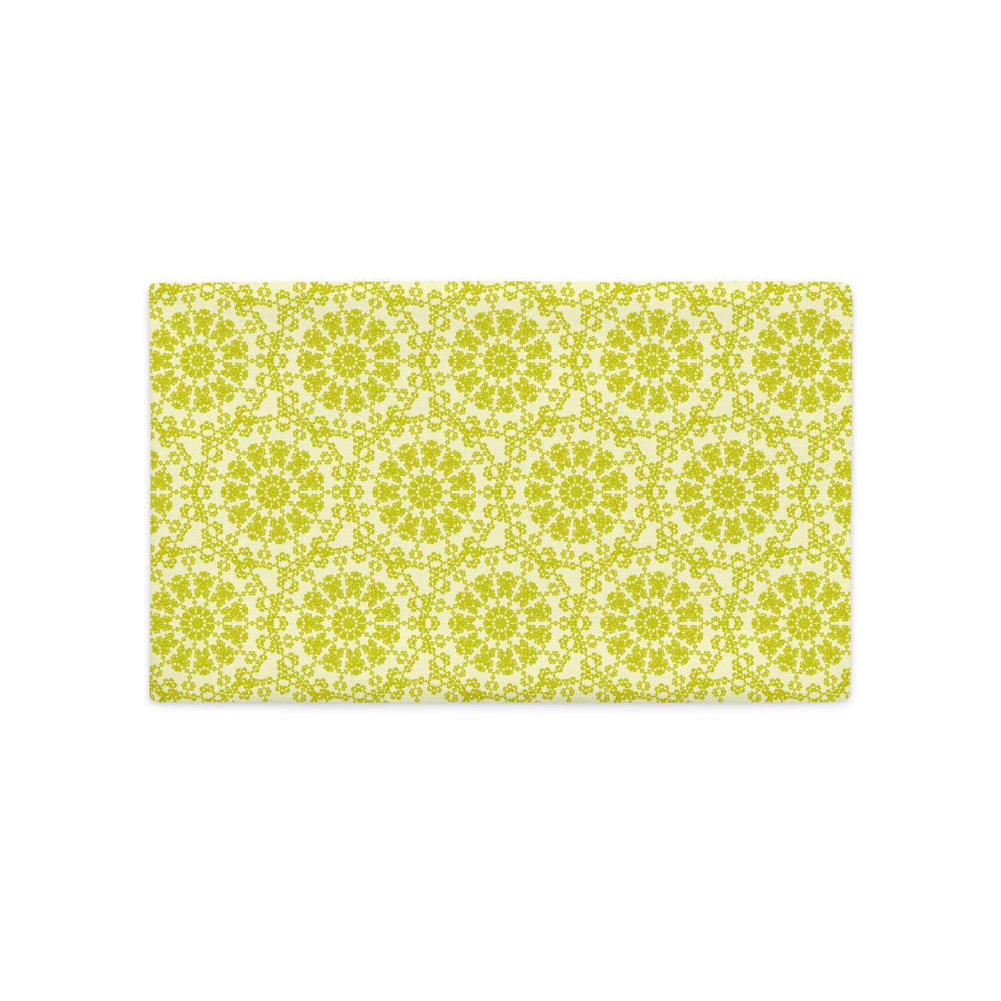 Front of the 20″×12″ premium throw pillow cover with the 'Hendecagon' yellow-green geometric pattern