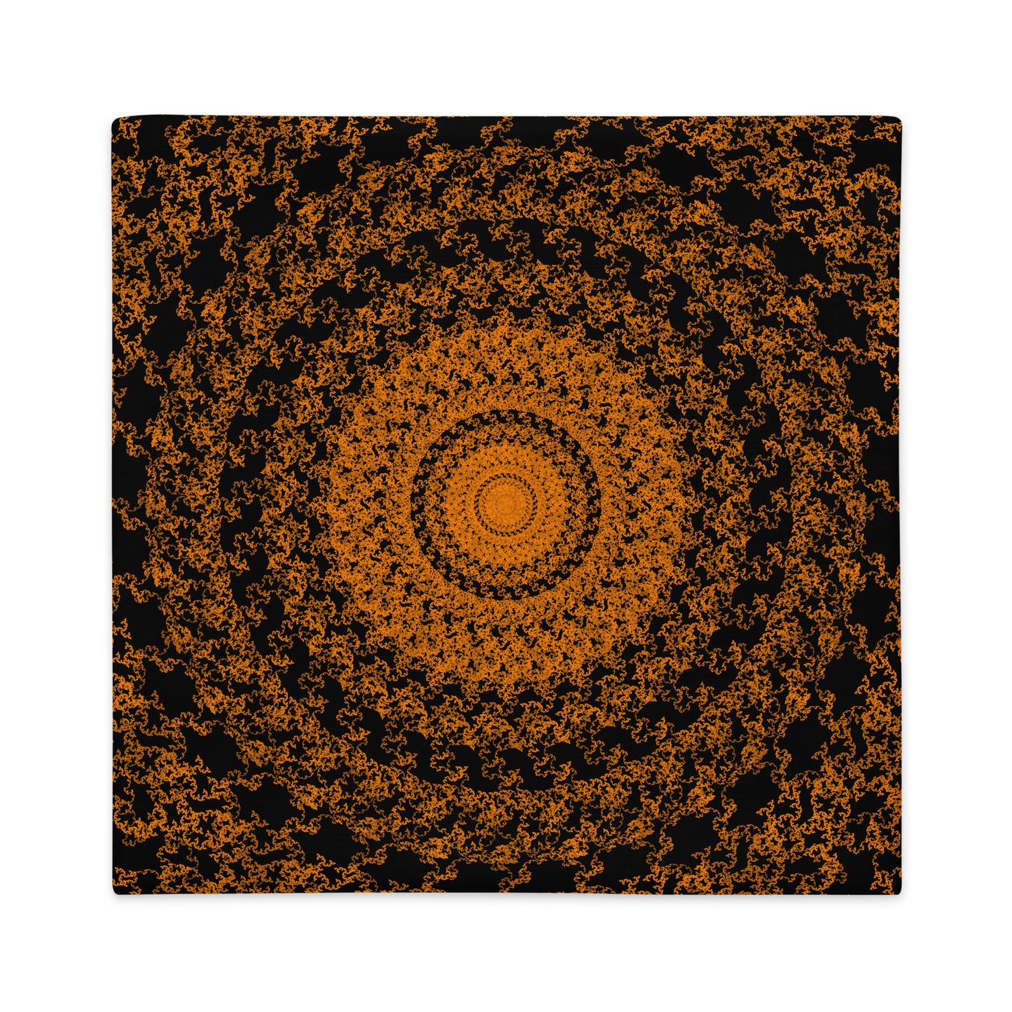 Back of the 22″×22″ premium throw pillow cover with the 'The Sun' orange and black geometric design.