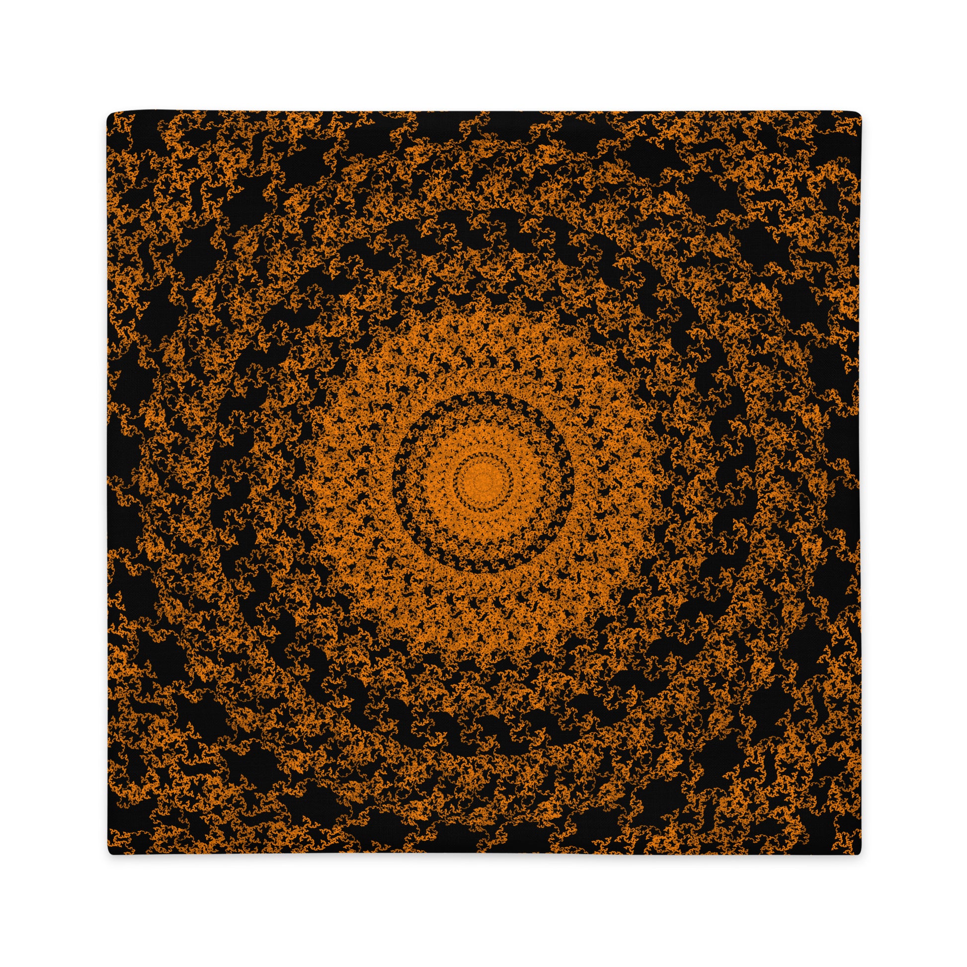 Back of the 22″×22″ premium throw pillow cover with the 'The Sun' orange and black geometric design.