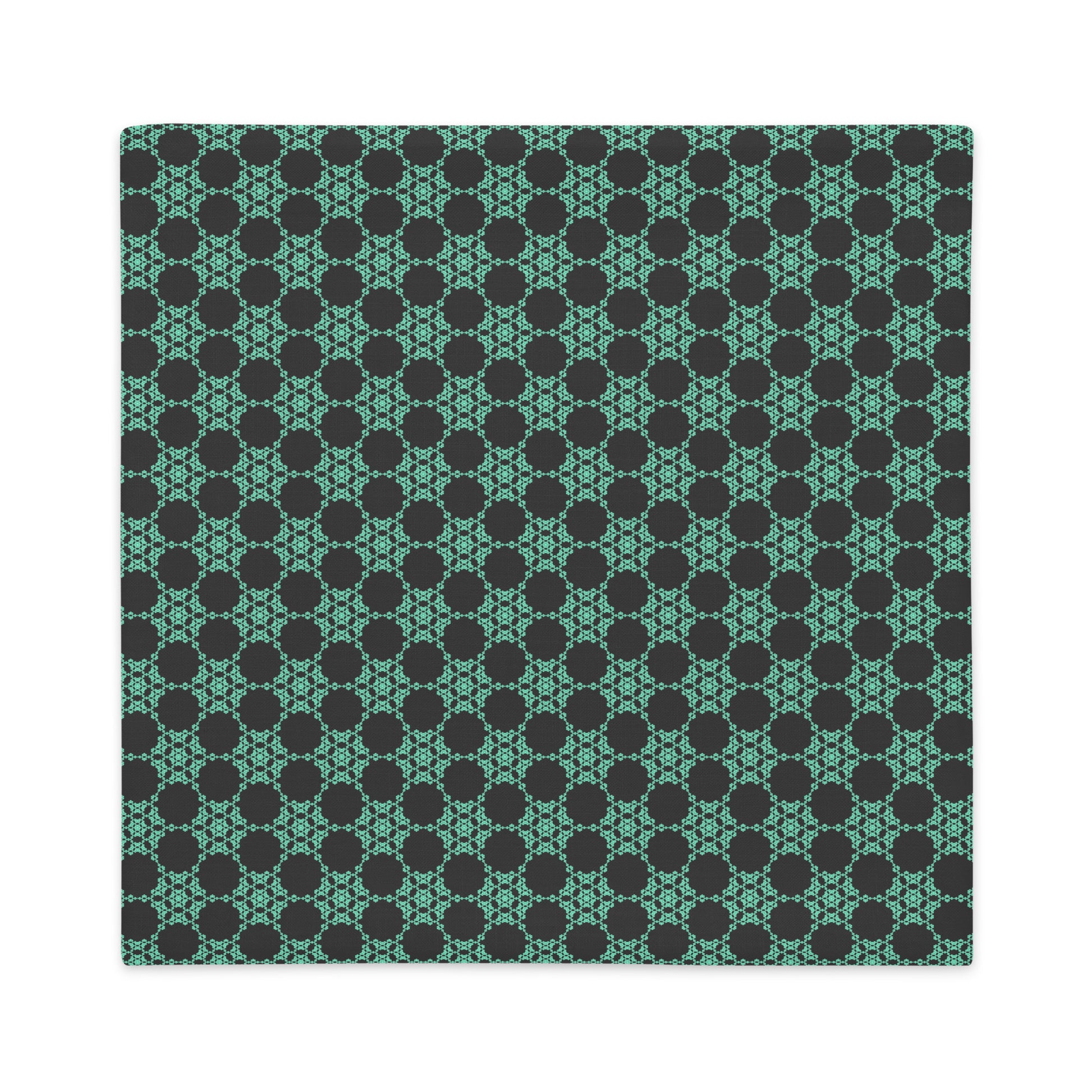 Back of the 22″×22″ premium throw pillow cover with the 'Flowers Victory' dark grey and green geometric pattern.