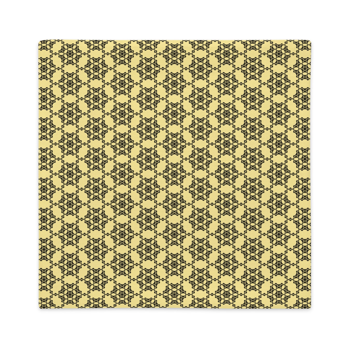 Back of the 22″×22″ premium throw pillow cover with the 'Hexagon' yellow and black geometric pattern.