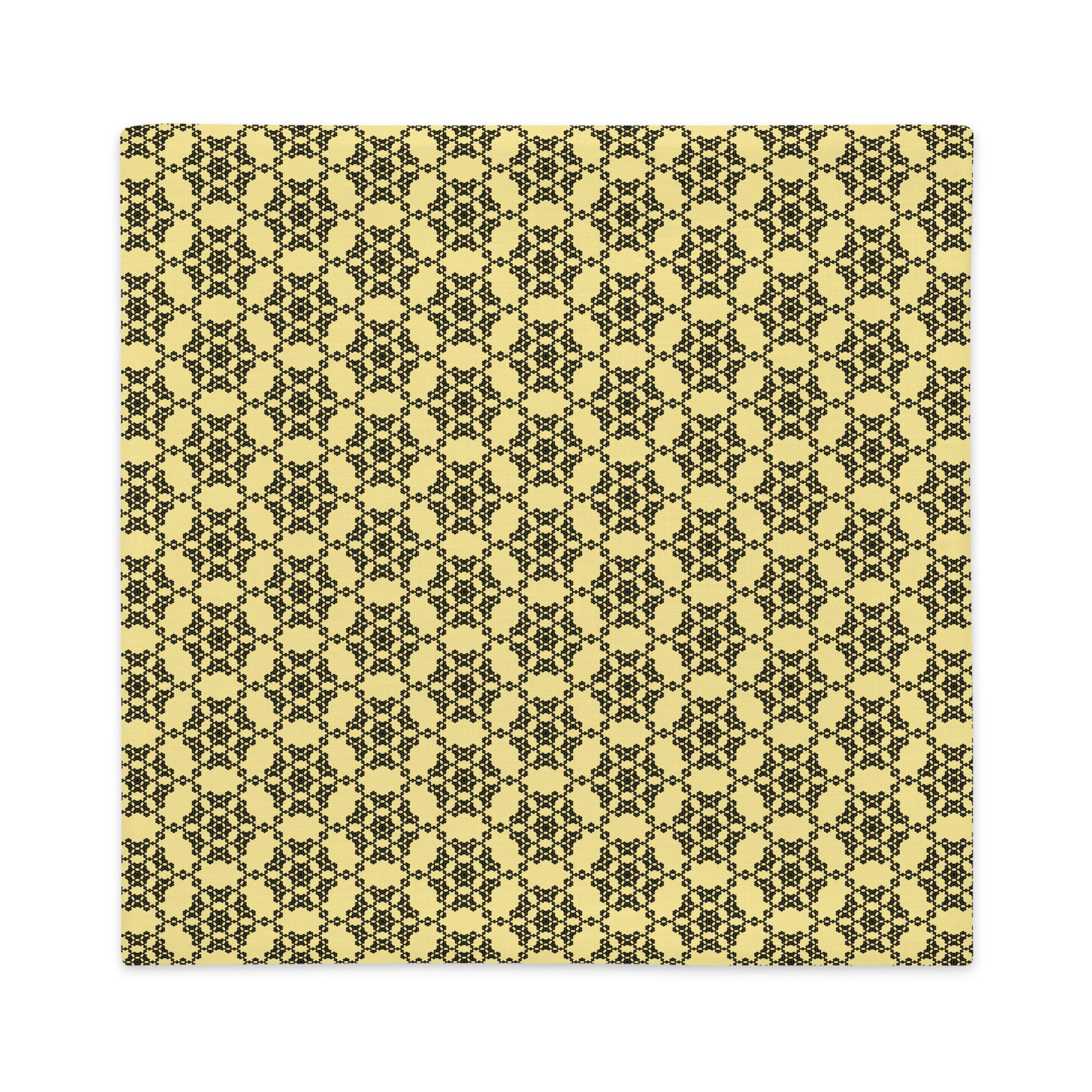 Back of the 22″×22″ premium throw pillow cover with the 'Hexagon' yellow and black geometric pattern.