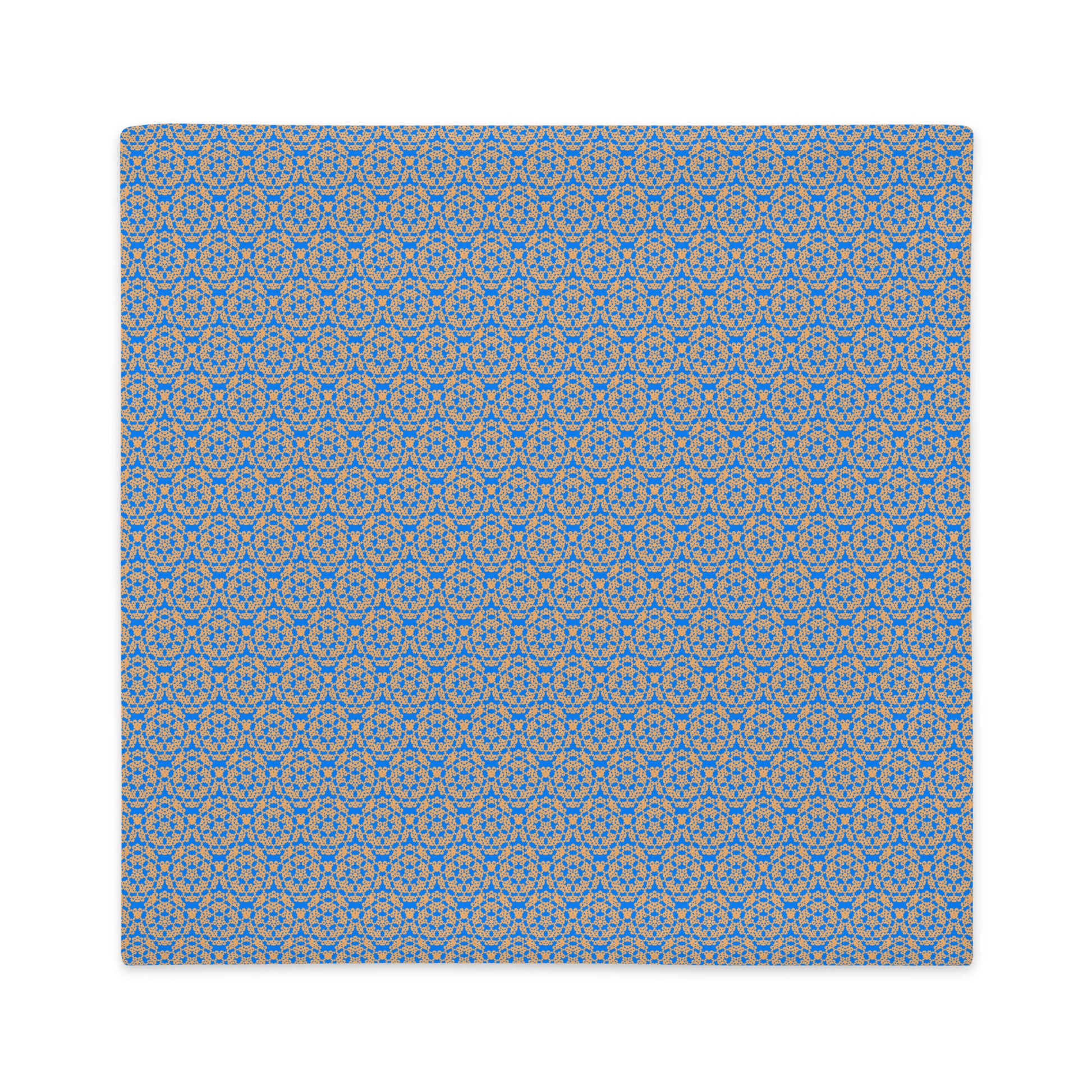 Back of the 22″×22″ premium throw pillow cover with the 'Pentagon' blue and yellow geometric pattern.