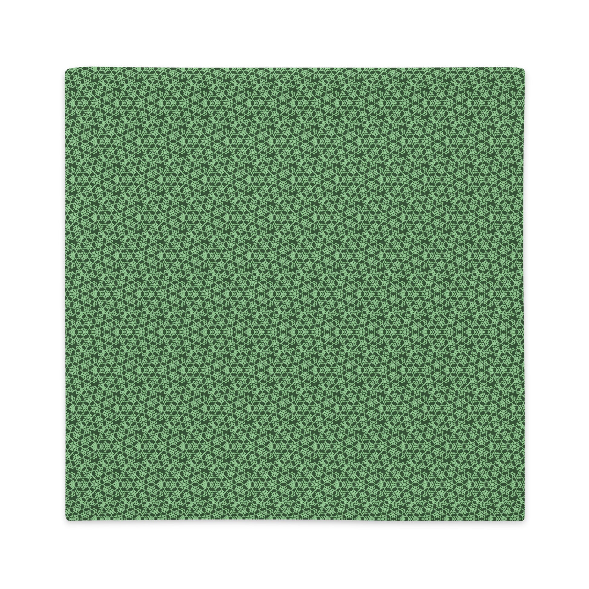 Back of the 22″×22″ premium throw pillow cover with the 'Heptagon' green geometric pattern.