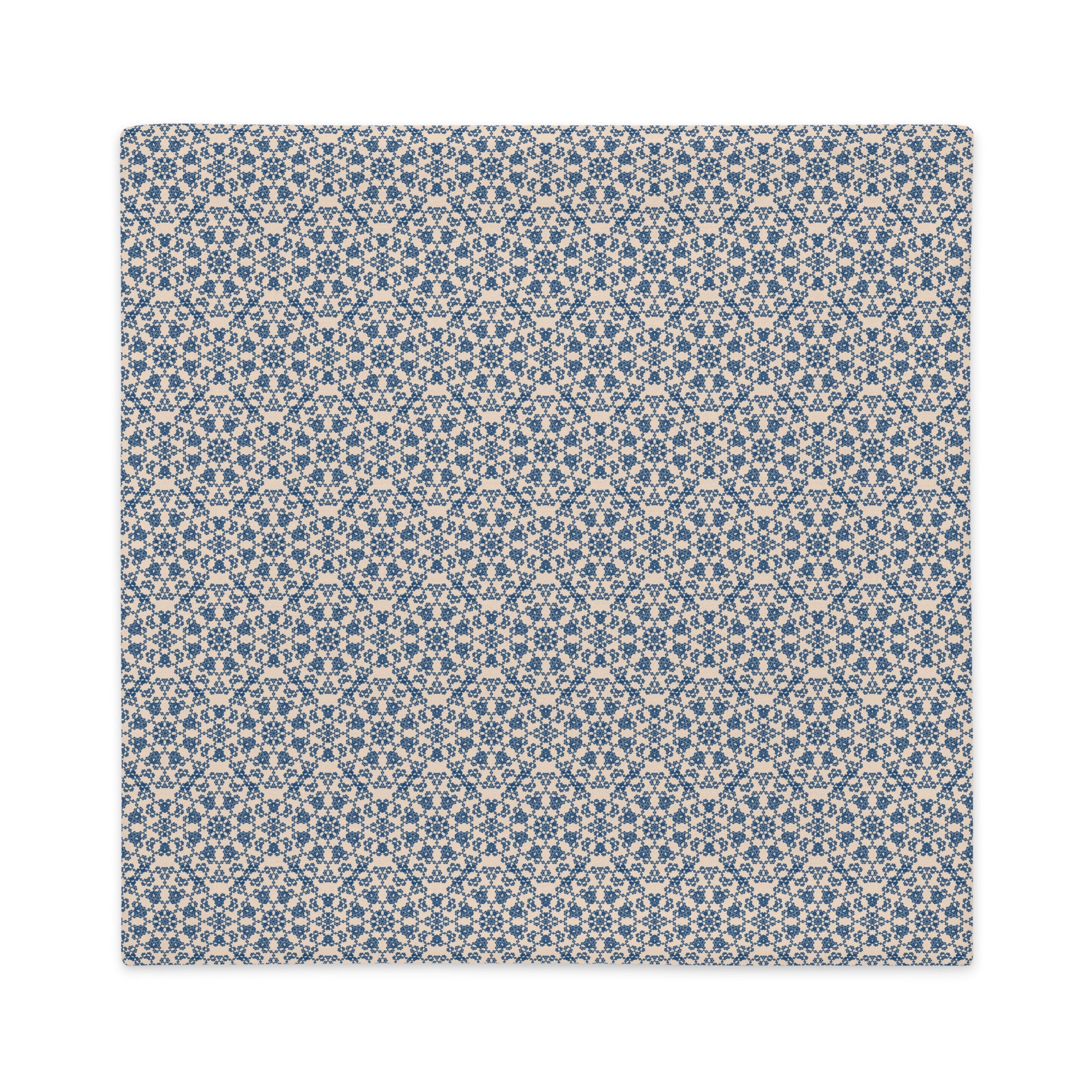 Back of the 22″×22″ premium throw pillow cover with the ‘Octagon’ navy and beige geometric pattern.