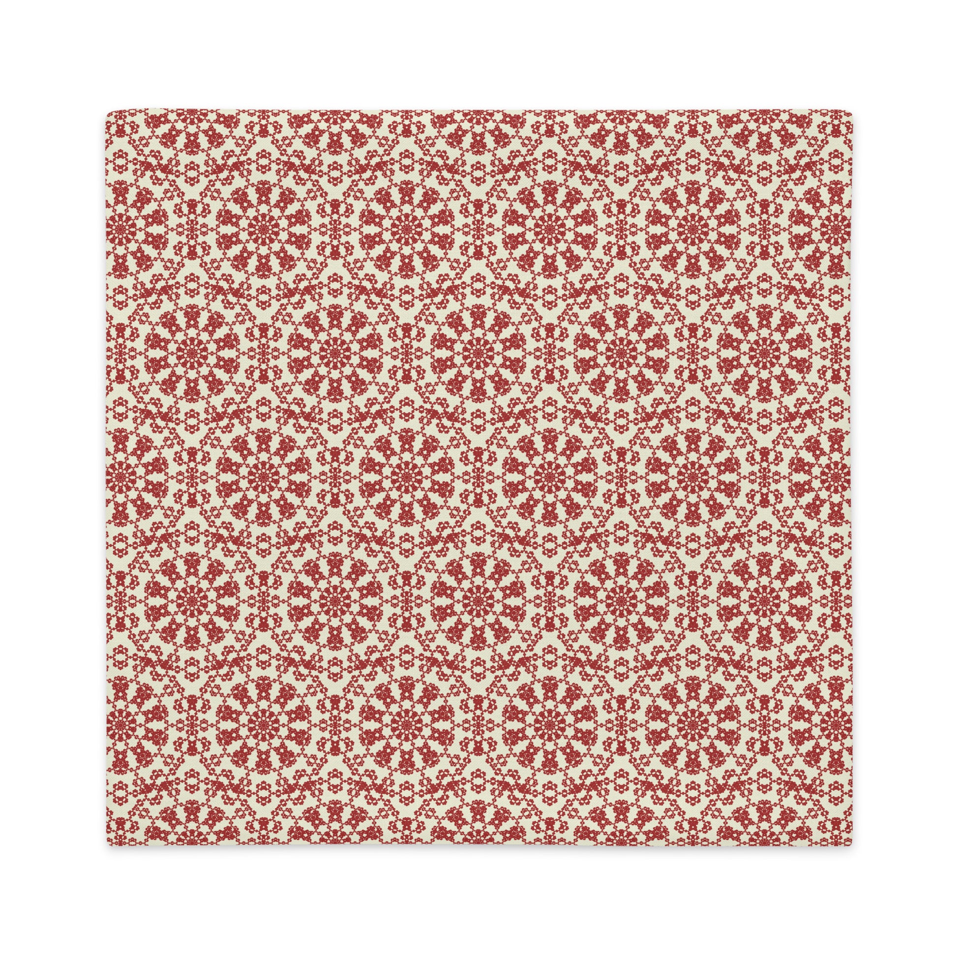 Back of the 22″×22″ premium throw pillow cover with the ‘Decagon’ terracotta and beige geometric pattern.
