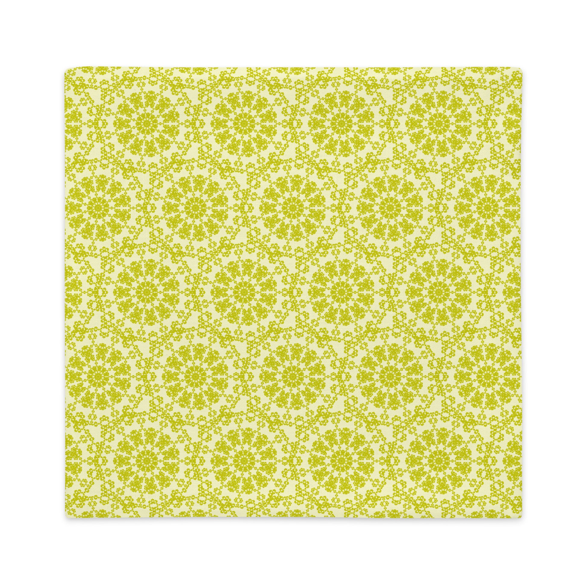 Back of the 22″×22″ premium throw pillow cover with the 'Hendecagon' yellow-green geometric pattern