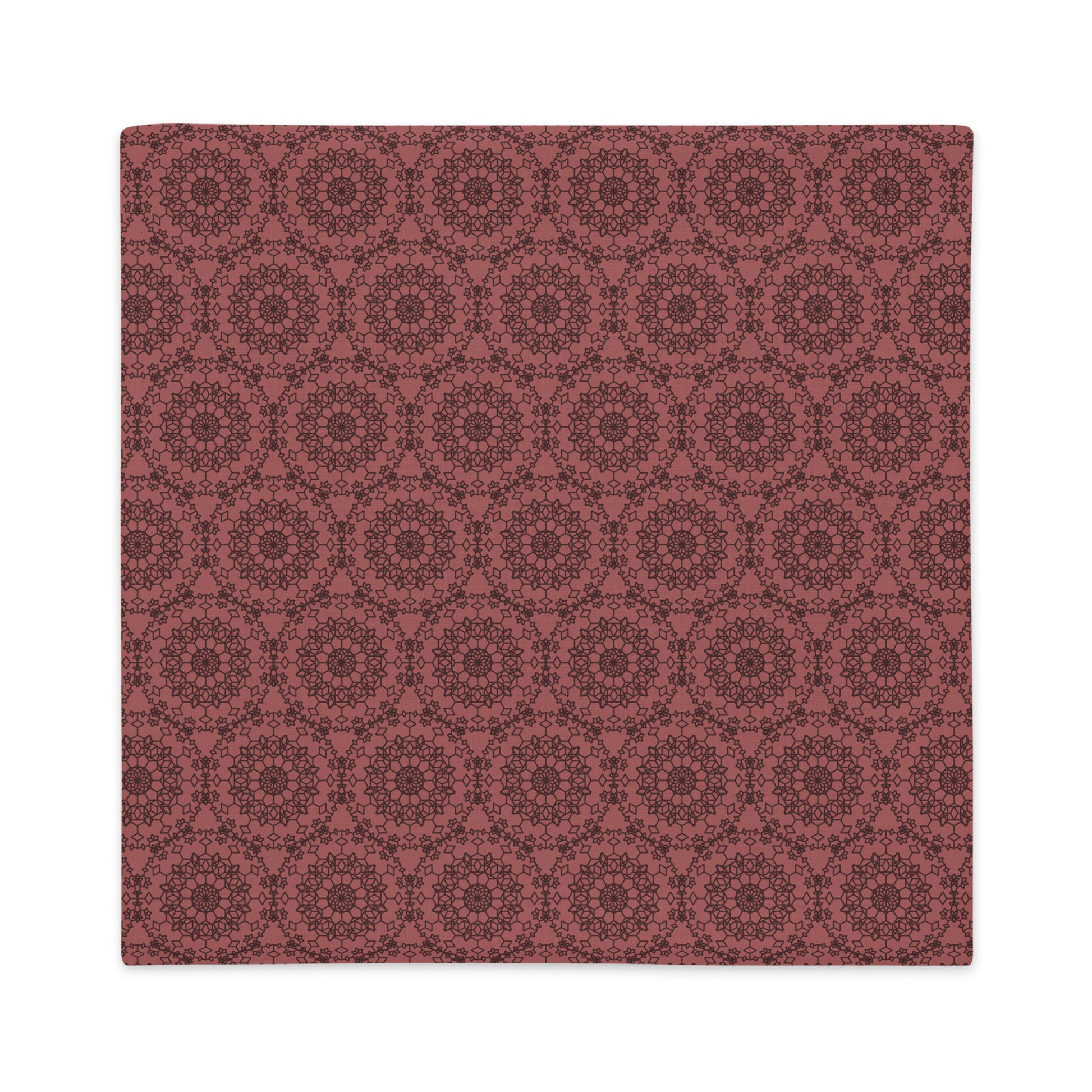 Back of the 22″×22″ premium throw pillow cover with the 'Dodecagon' rose geometric pattern.