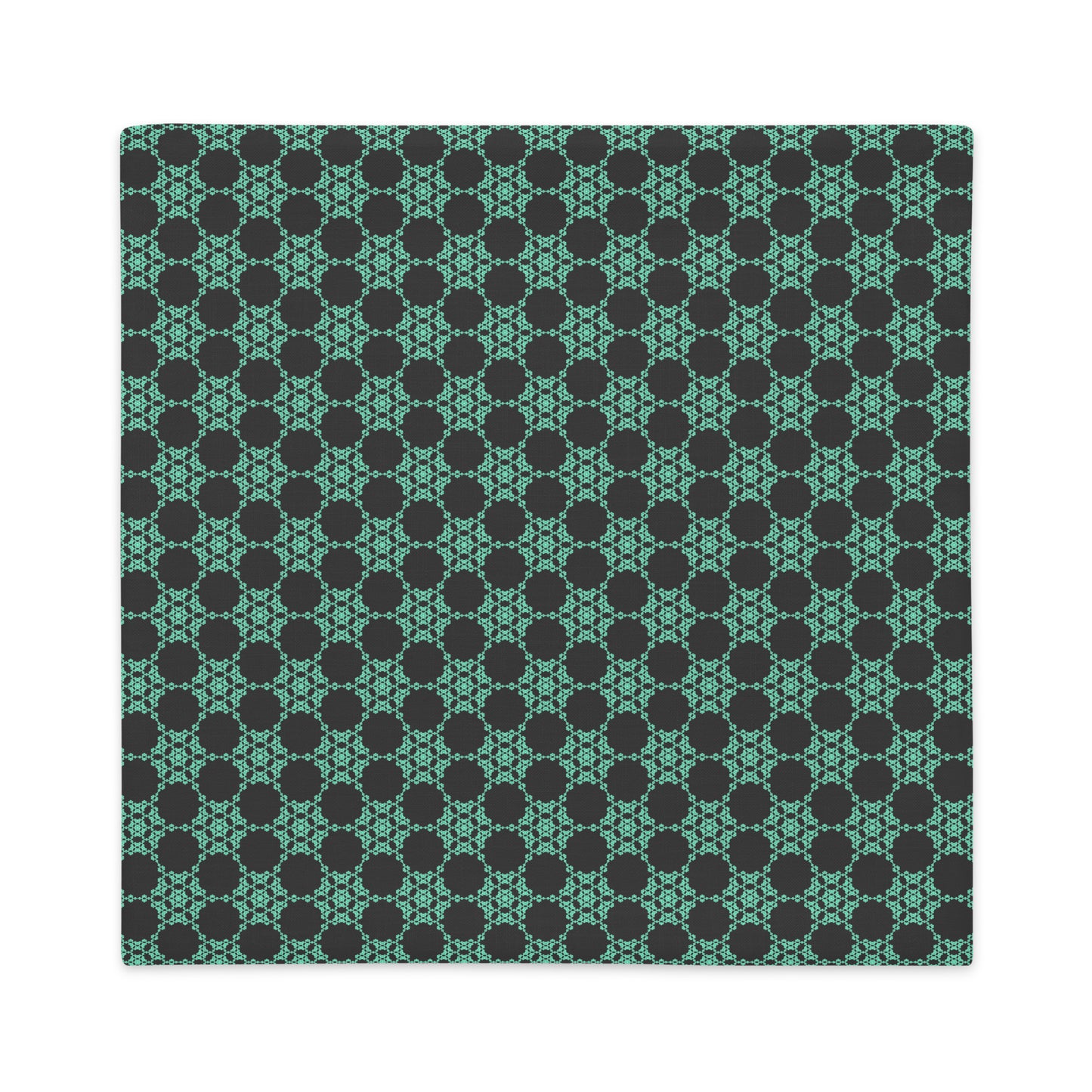 Front of the 22″×22″ premium throw pillow cover with the 'Flowers Victory' dark grey and green geometric pattern.