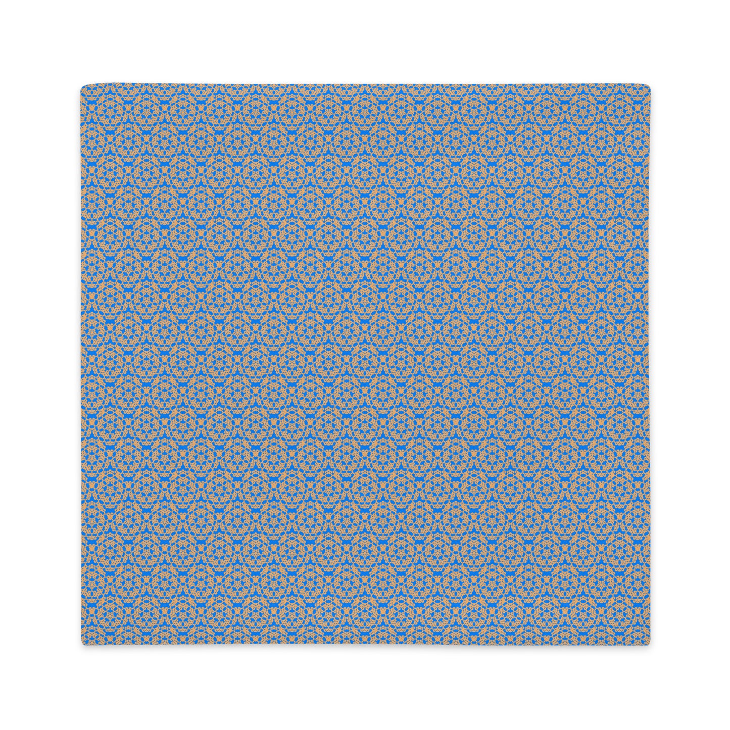 Front of the 22″×22″ premium throw pillow cover with the 'Pentagon' blue and yellow geometric pattern.