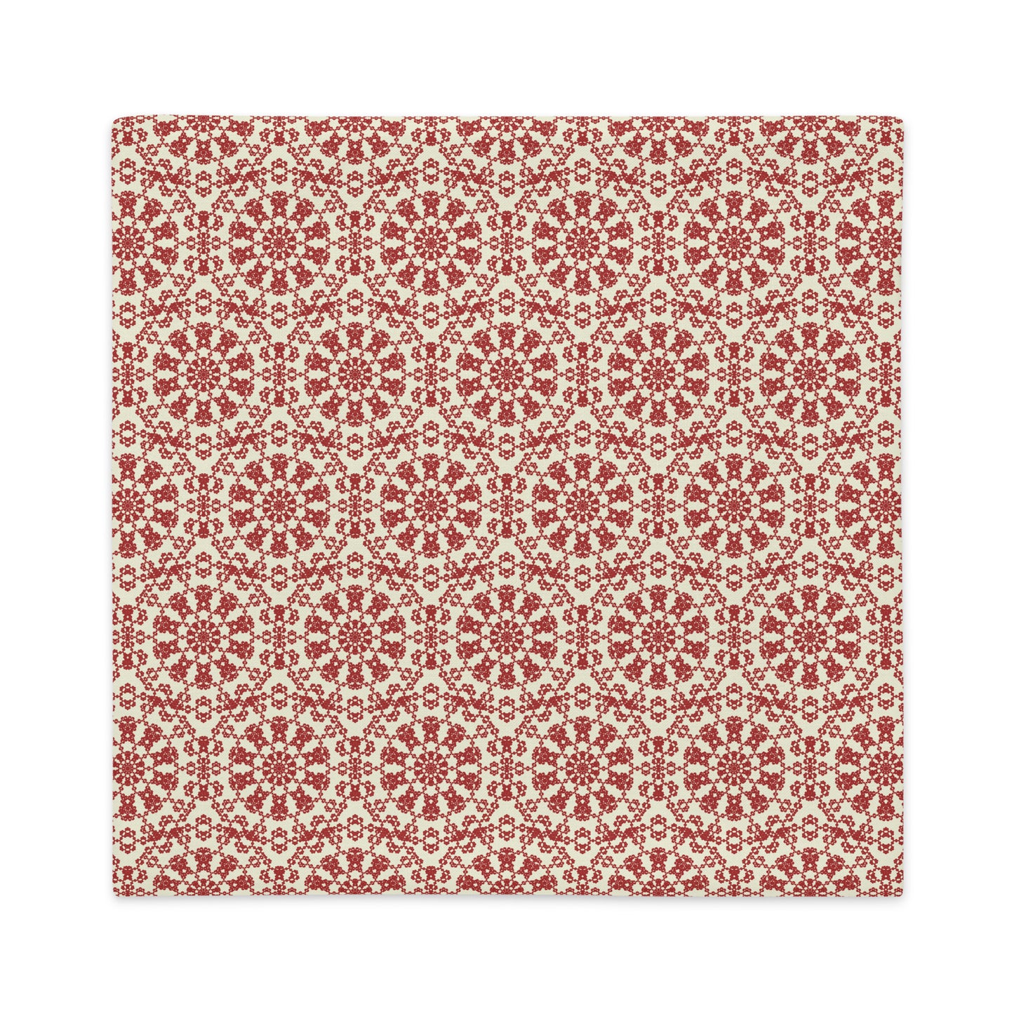 Front of the 22″×22″ premium throw pillow cover with the ‘Decagon’ terracotta and beige geometric pattern.