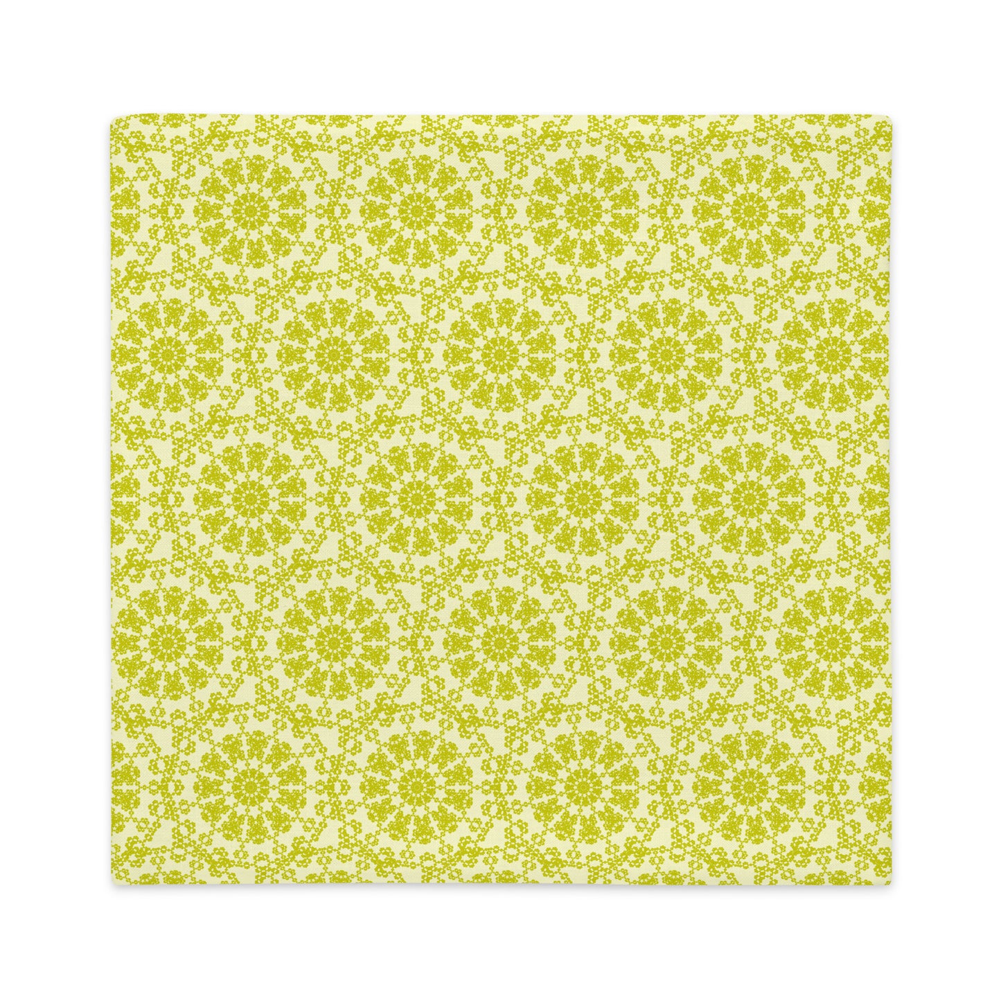 Front of the 22″×22″ premium throw pillow cover with the 'Hendecagon' yellow-green geometric pattern