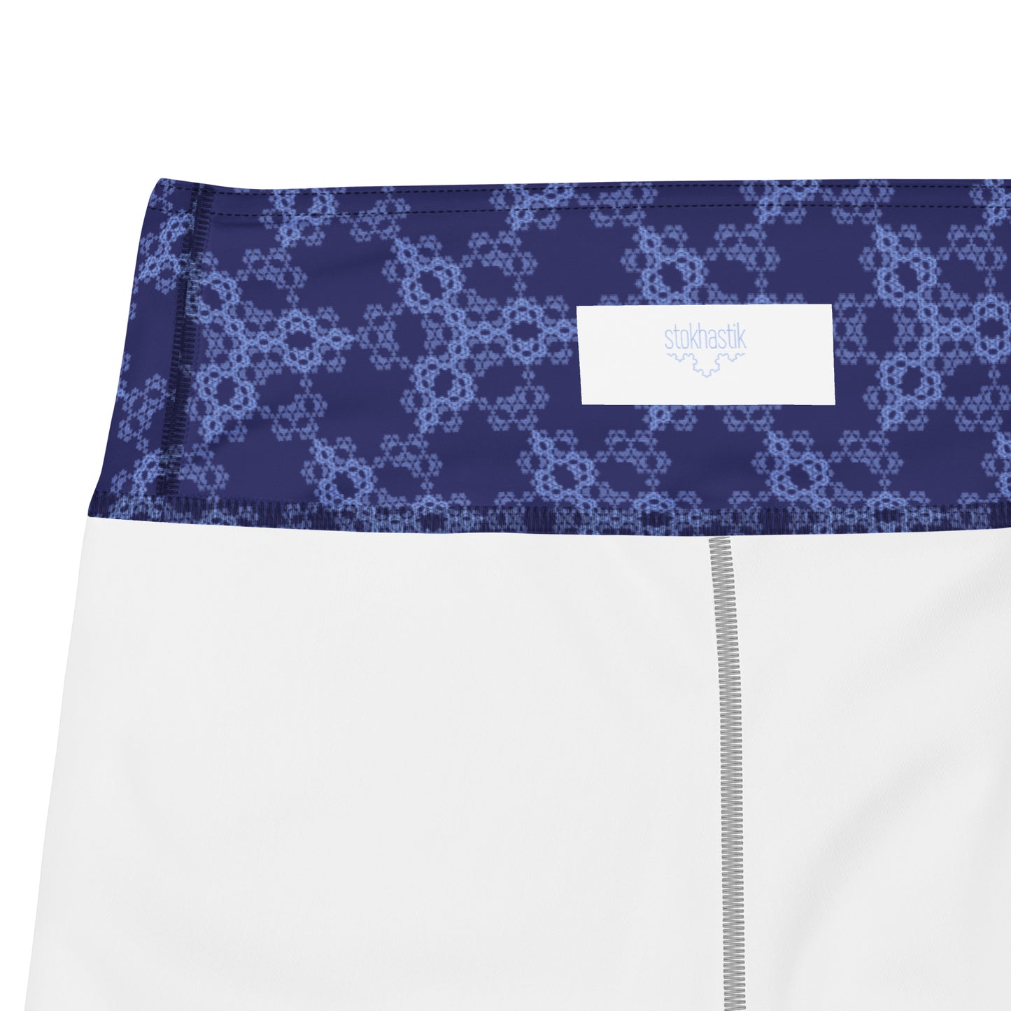 Inside of leggings with the 'Triagon' navy and blue fractal geometric pattern.