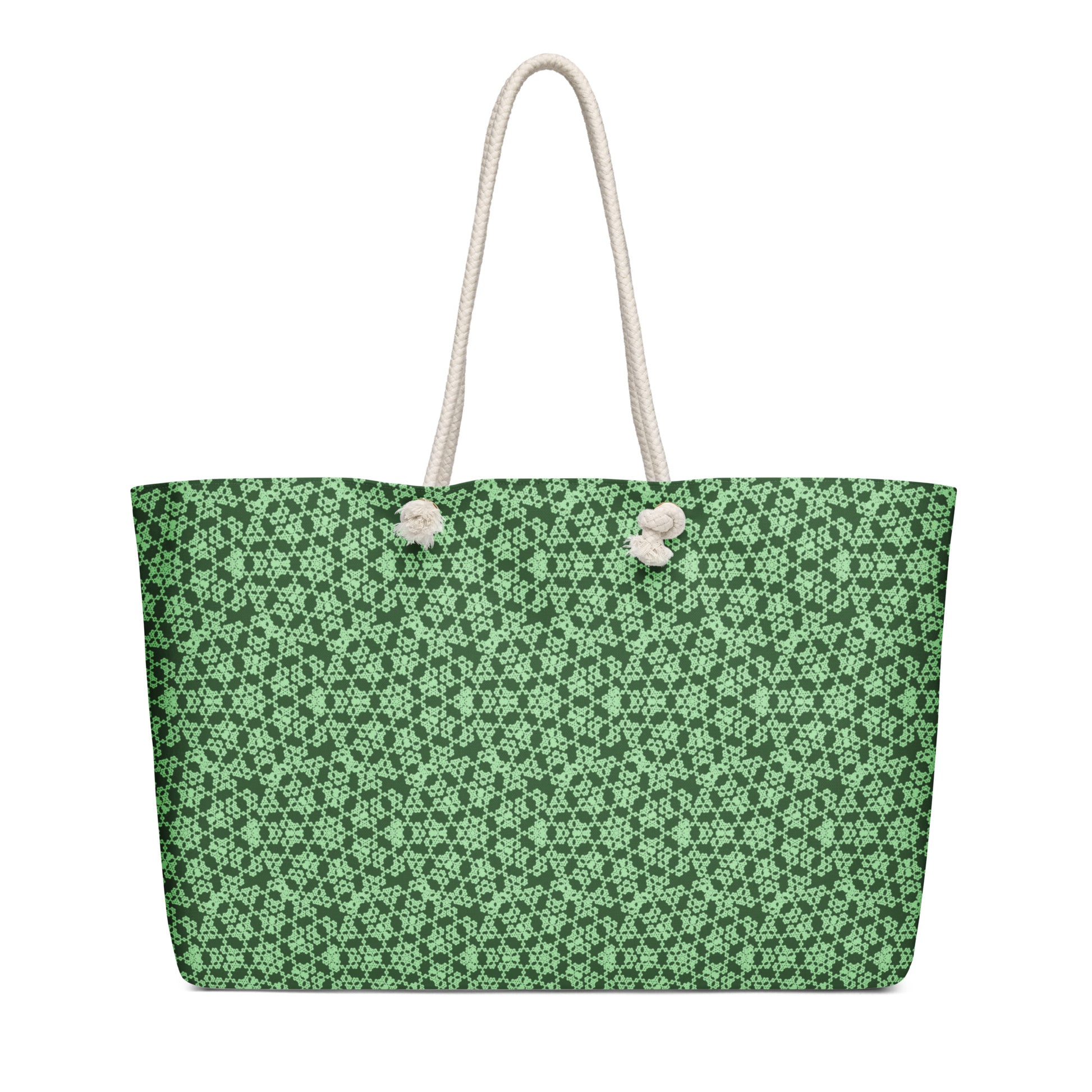 Oversized weekender bag with the 'Heptagon' green fractal geometric pattern.